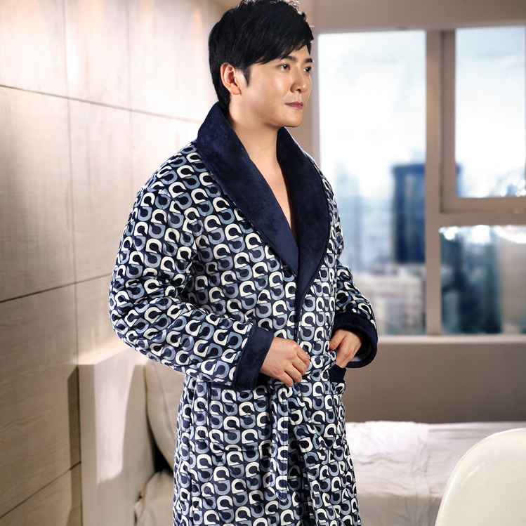 2012 winter thickening coral fleece cotton-padded male lounge long design letter robe 29913