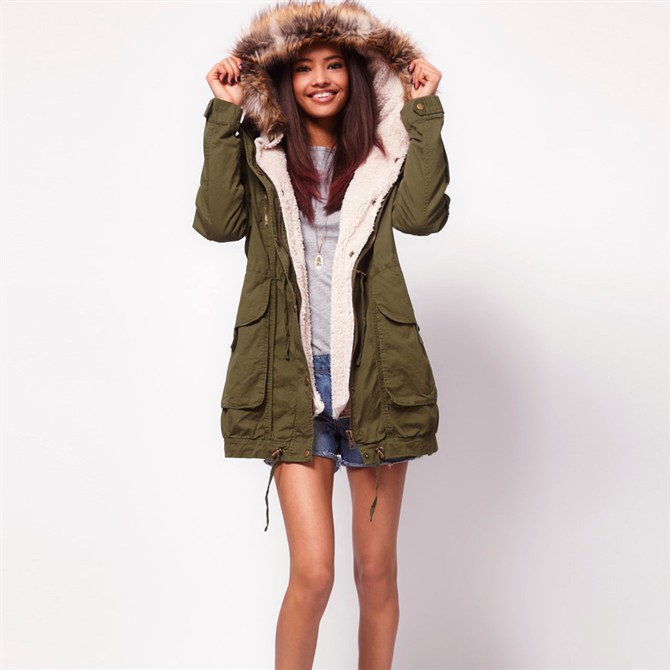 2012 winter thickening cotton-padded jacket outerwear Army Green large fur collar medium-long wadded jacket female asosi