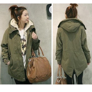 2012 winter thickening dovetail cotton-padded jacket, women's Army green berber fleece wadded cotton-padded coat,Free shipping