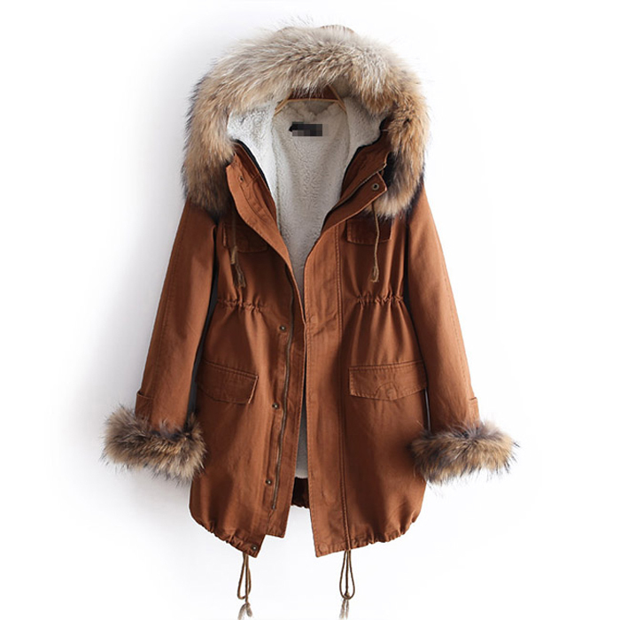 2012 winter thickening outerwear raccoon large fur collar medium-long with a hood wadded jacket