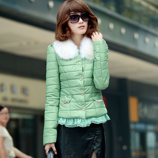 2012 winter thickening short design PU wadded jacket outerwear suede fur collar cotton-padded jacket wadded jacket female