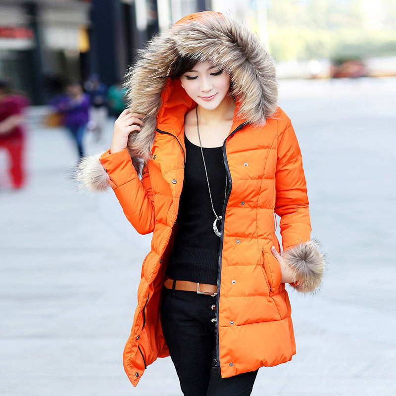 2012 winter top fur raccoon fur collar long down coat design long design cotton-padded jacket orange cotton-padded jacket wadded