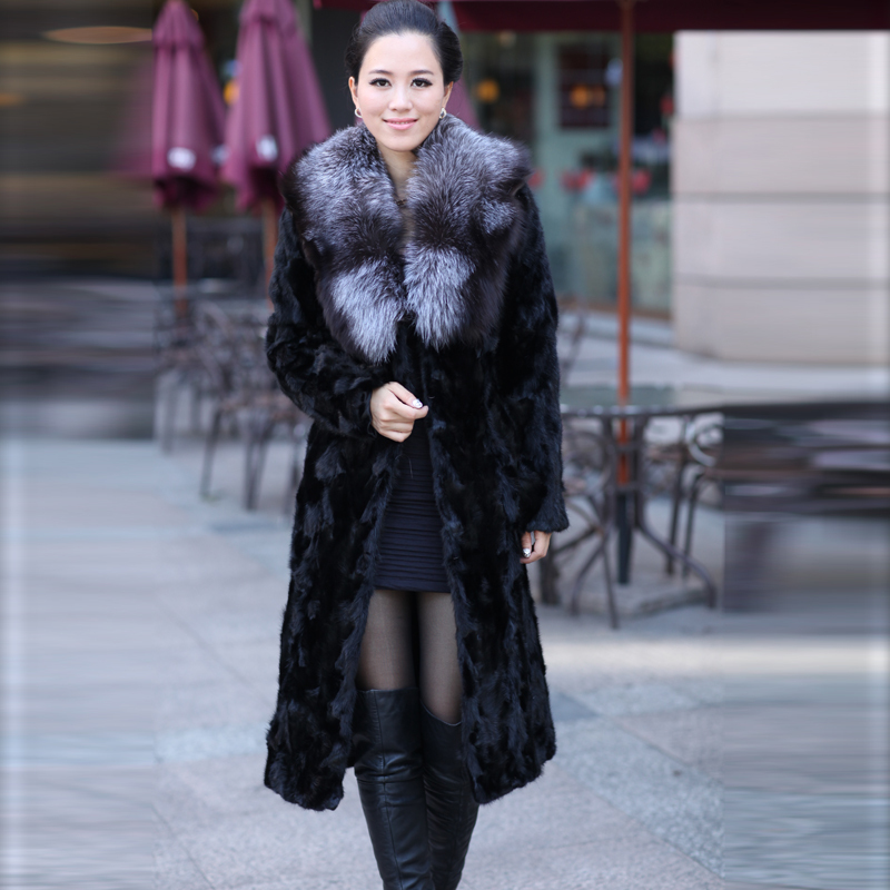 2012 winter ultra long overcoat mink fight mink fur coat Women fox fur