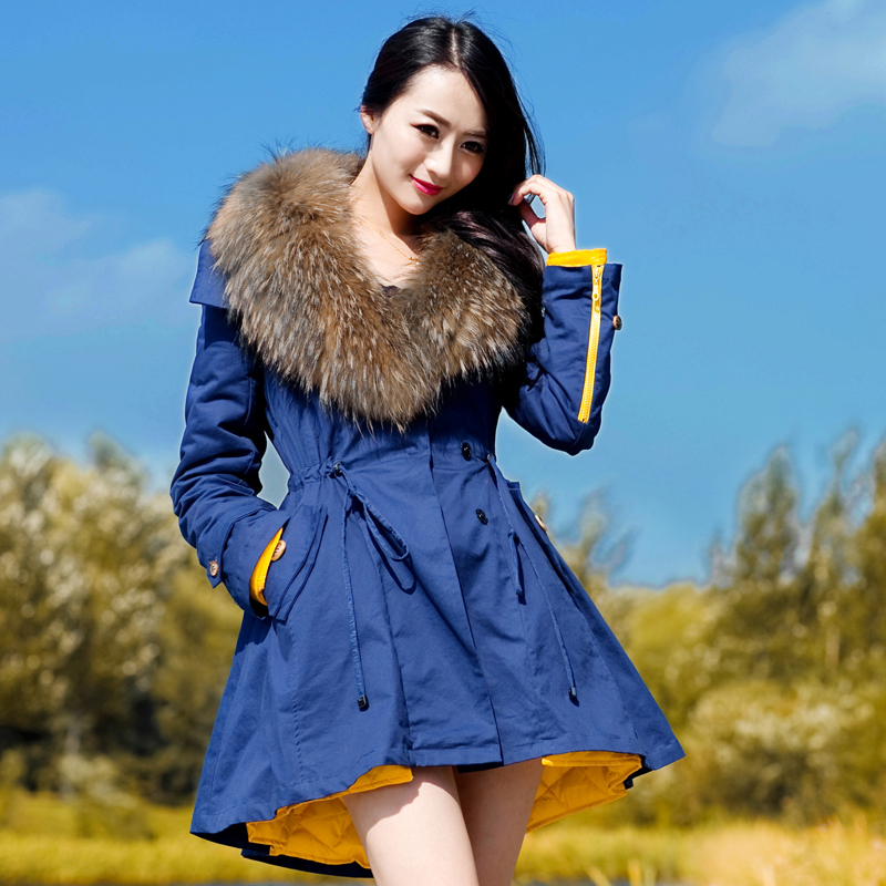 2012 winter umbels noble raccoon fur trench paragraph slim women's medium-long down coat down coat