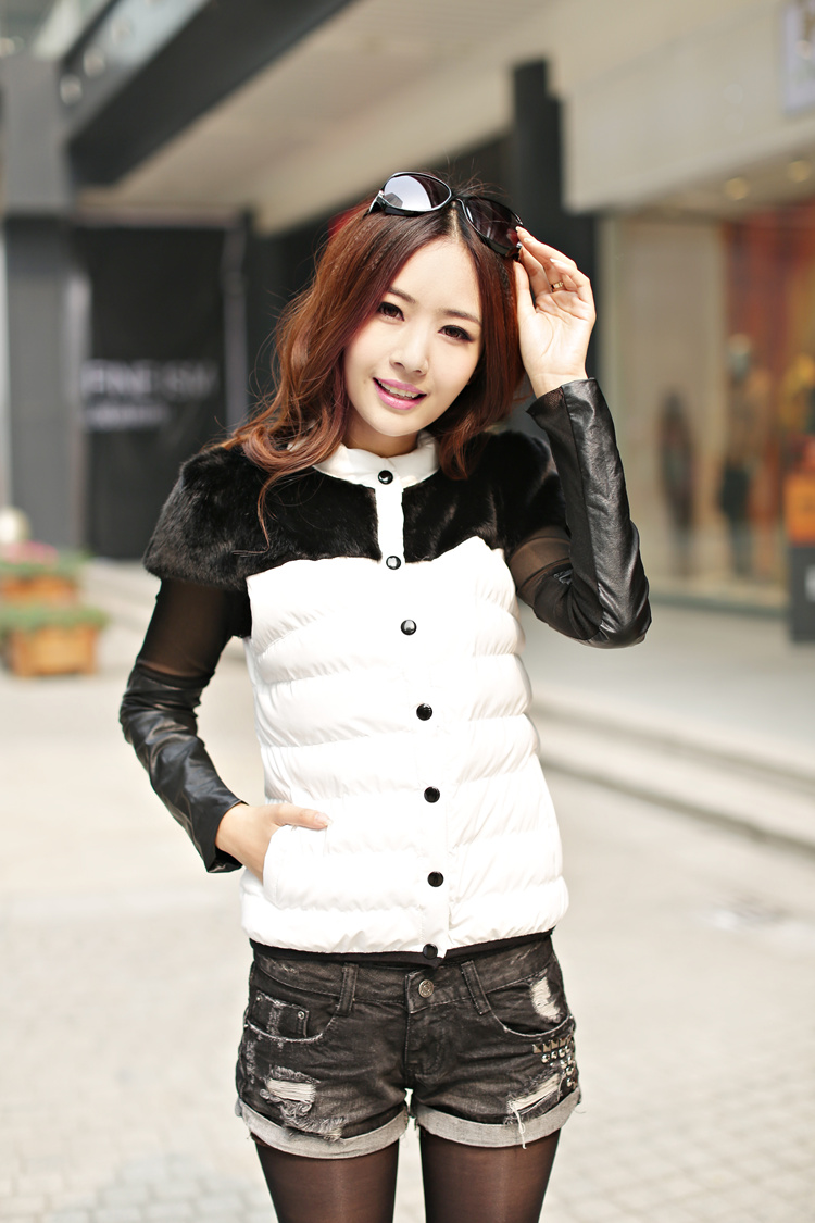 2012 winter wadded jacket women's wadded jacket short design fur patchwork vest wadded jacket