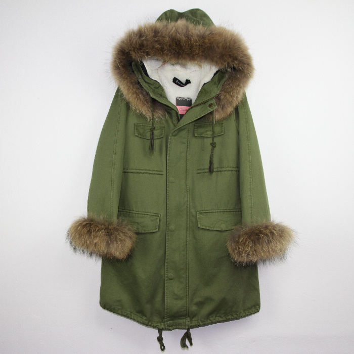 2012 winter Women Army Green fur collar detachable thickening berber fleece overcoat