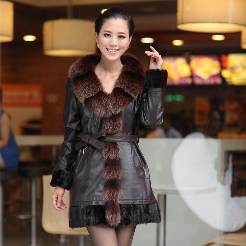 2012 winter women coat Fox fur mink fight mink genuine leather clothes  belt paragraph plus cotton leather clothes   k942