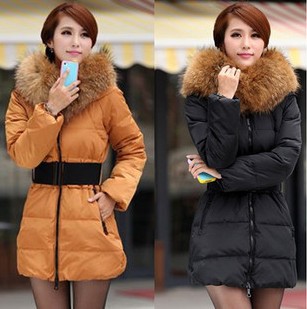 2012 Winter Women Fashion luxury large fur collar slim thickening medium-long down coat wadded jacket outerwear 6 Size 5 Color