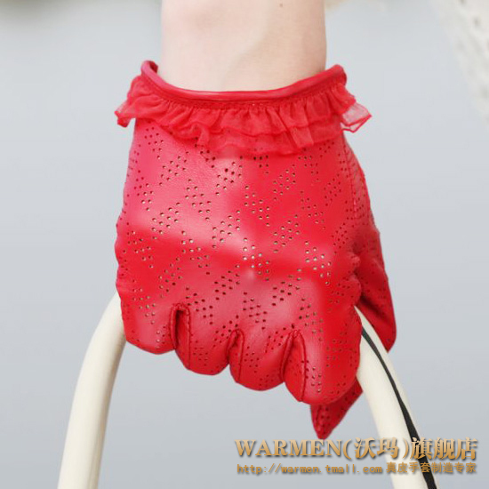 2012 winter women genuine leather short sheepskin net glove 1pair/lot #3color