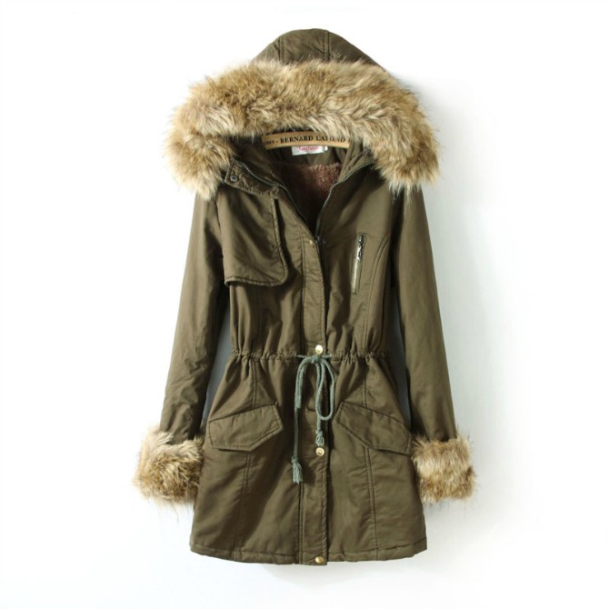 2012 winter women hood fur collar snow wear thickening medium-long slim cotton-padded jacket outerwear coat/3 colors