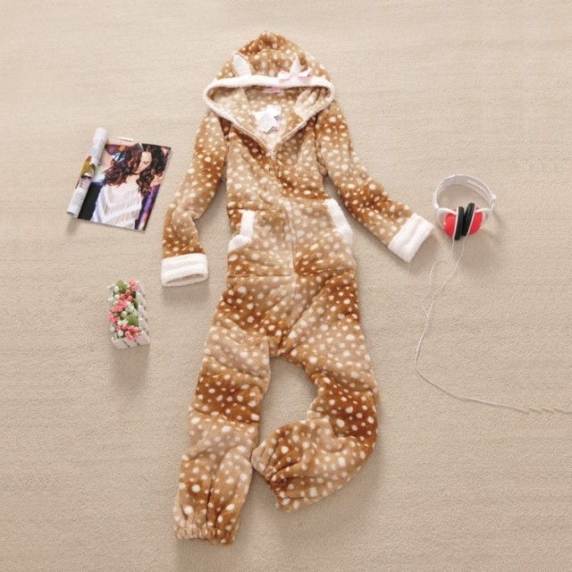 2012 winter Women leopard print cartoon animal coral fleece one piece sleepwear lounge 0.7