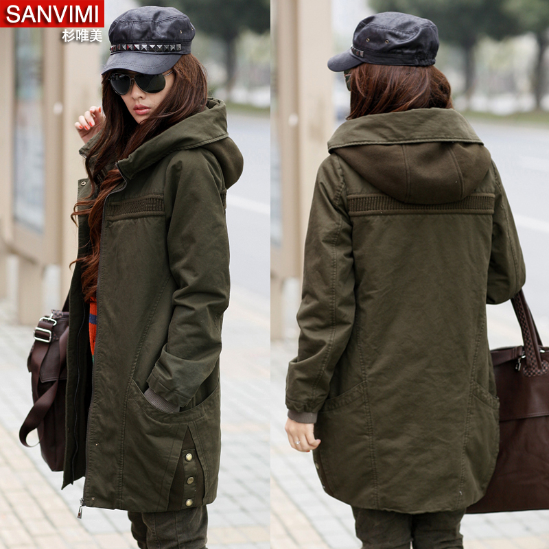 2012 winter women's Army Green thickening casual wadded jacket female outerwear cotton-padded coat long design overcoat