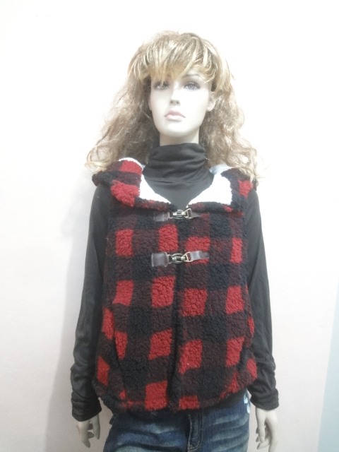 2012 winter women's berber fleece vest women's hooded top trophonema thickening plaid vest