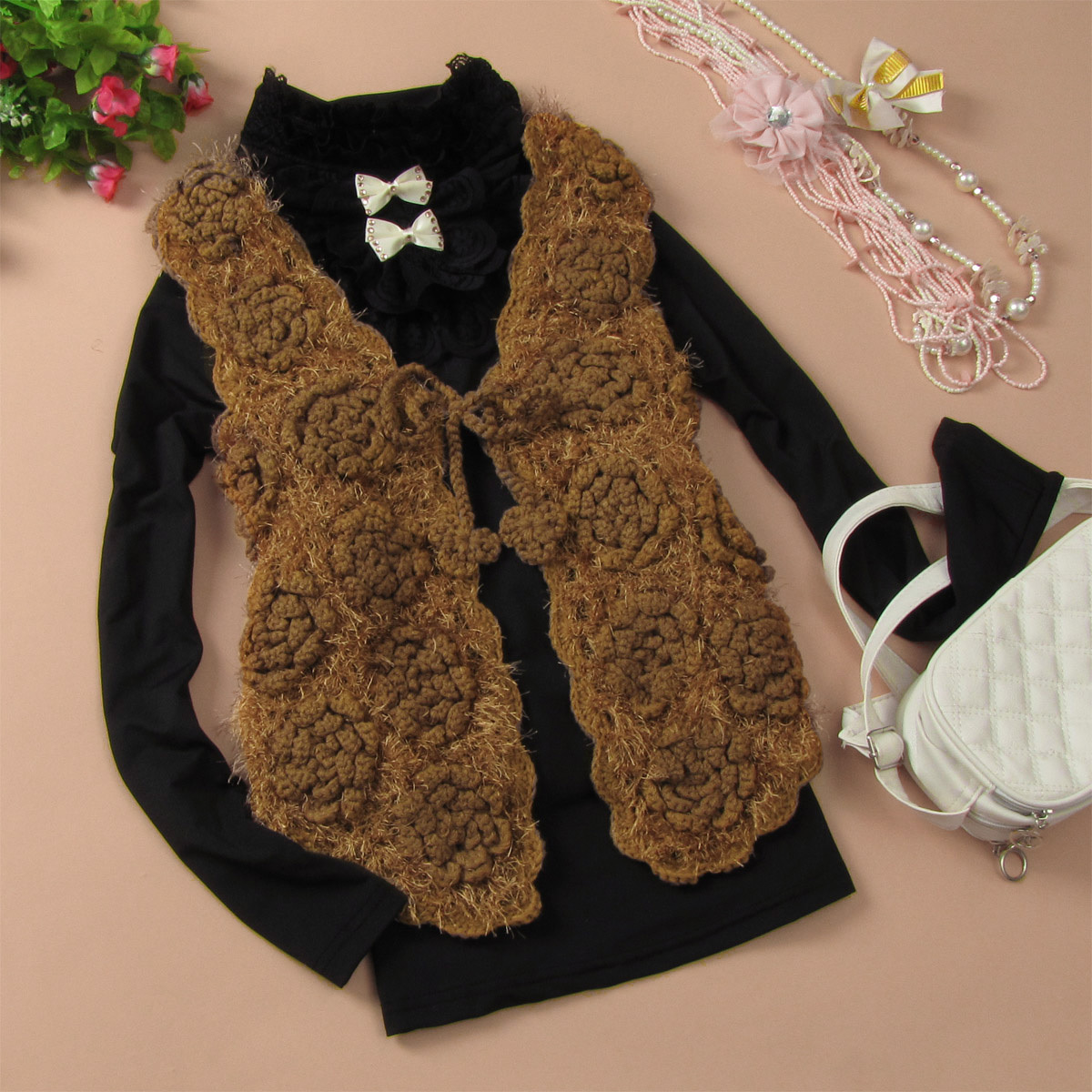 2012 winter women's cutout crochet tassel vest vest 2503