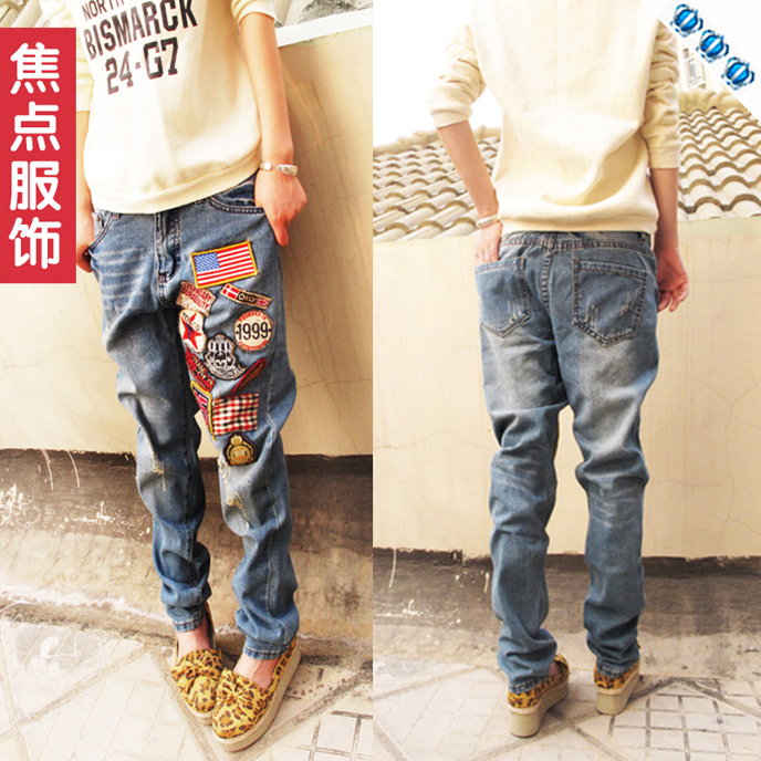 2012 winter women's fashion badge hole loose harem pants jeans female trousers ln207x