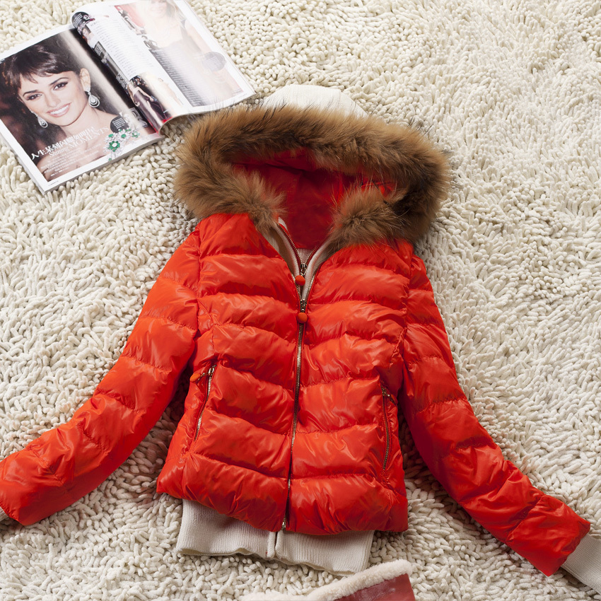 2012 winter women's fashion twinset slim all-match short design fur collar down vest outerwear free shipping