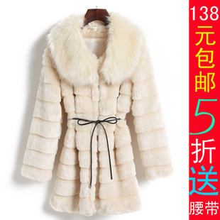 2012 winter women's fur coat medium-long rex rabbit hair fur collar elegant overcoat