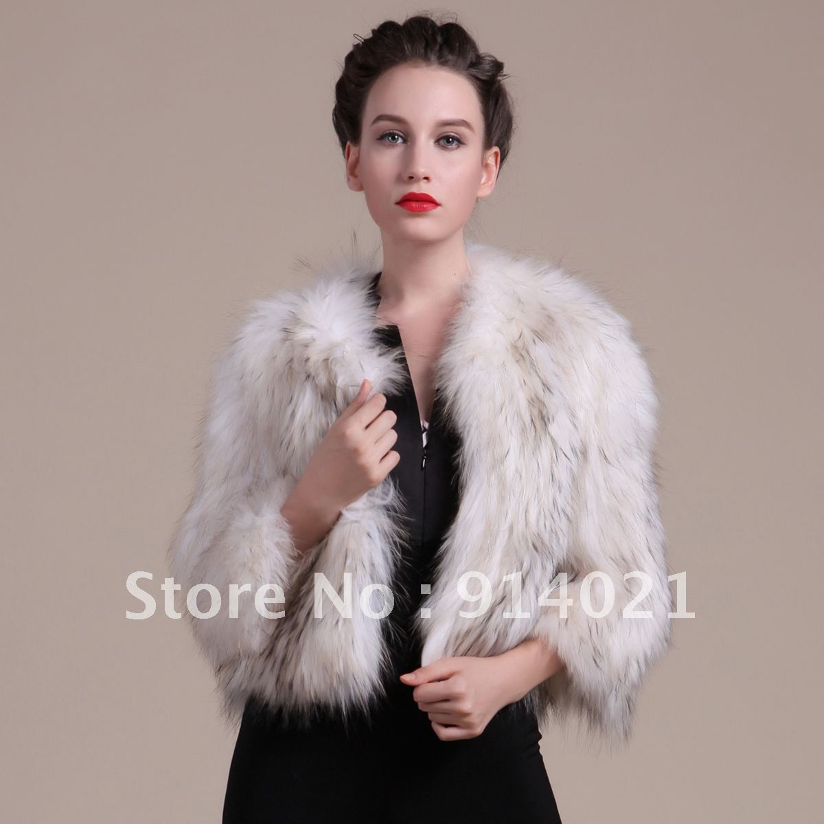 2012 winter women's fur o-neck wrist-length sleeve fashion raccoon fur knitted short jacket,one-size-fits-all,2 colors