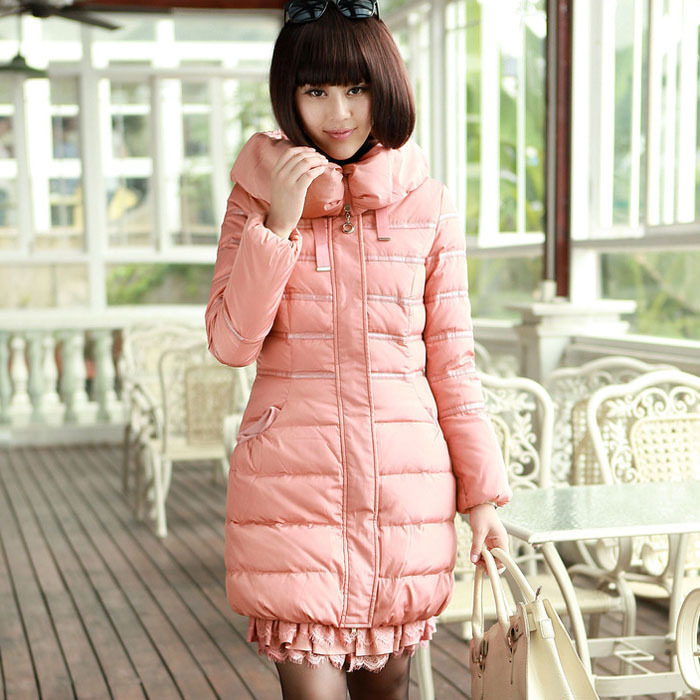 2012 winter women's lace long design slim thickening plus size down coat female