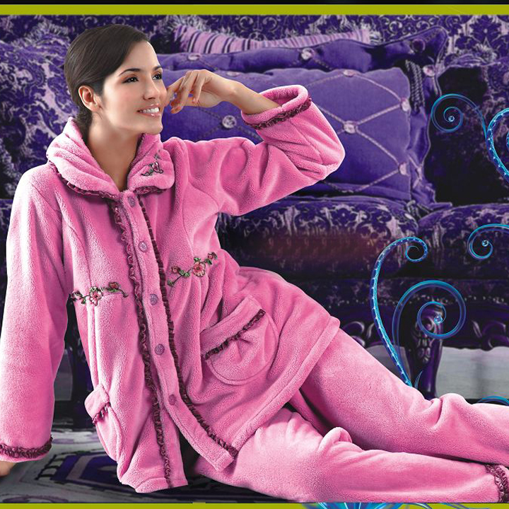 2012 winter women's ladies sleep set long-sleeve coral fleece sleepwear sleep coat warm thickening thermal 2 pcs top lounge 081