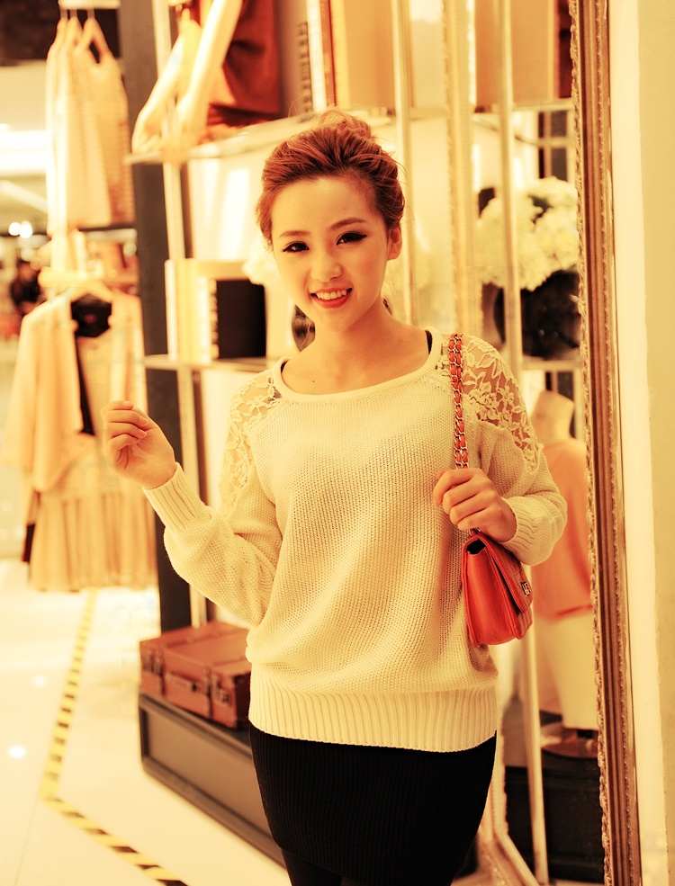 2012 winter women's long-sleeve o-neck lace back cutout knitted basic shirt sweater