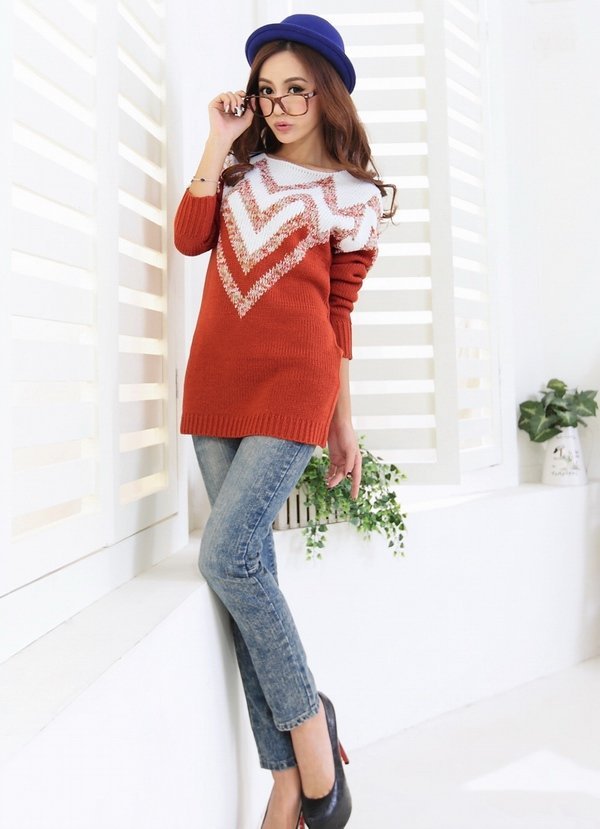 2012 winter women's new arrival plus size mm color block decoration all-match thickening coarse knitted sweater 2 free shipping