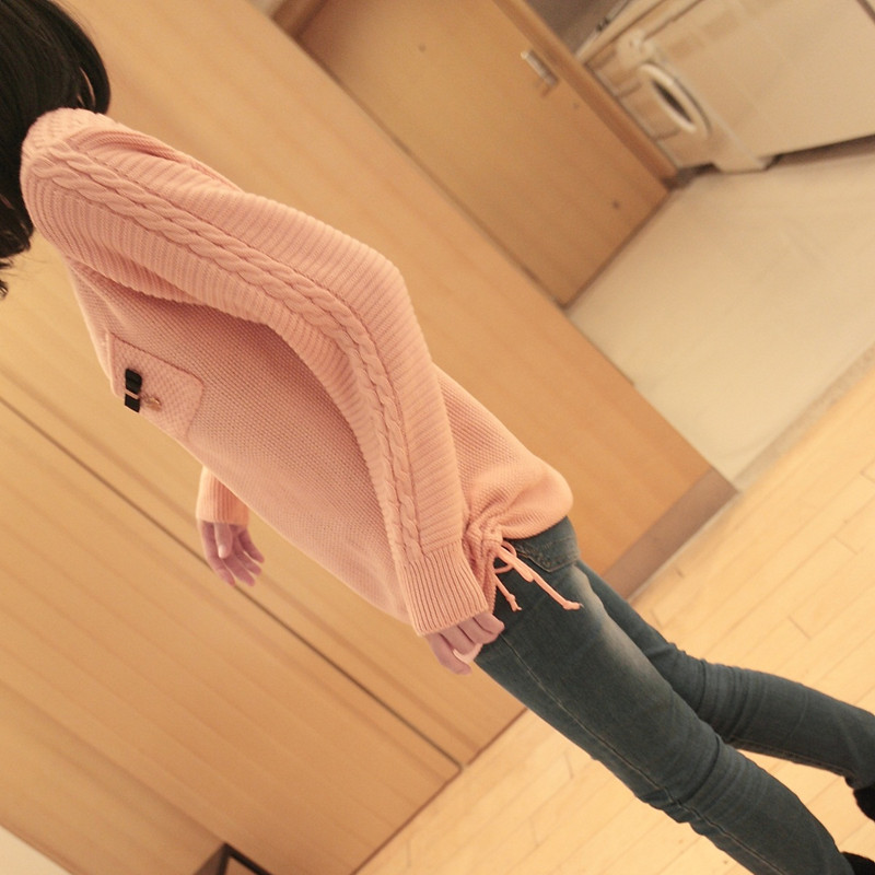 2012 winter women's o-neck loose pocket long-sleeve medium-long thickening sweater female brief sweater twisted