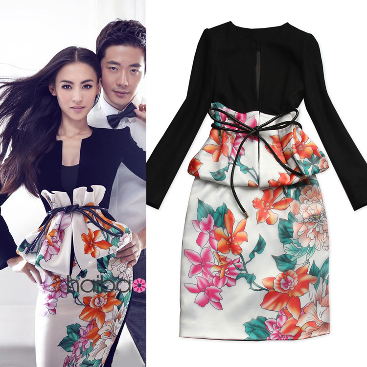 2012 winter women's outerwear print skirt fashion slim woolen skirt