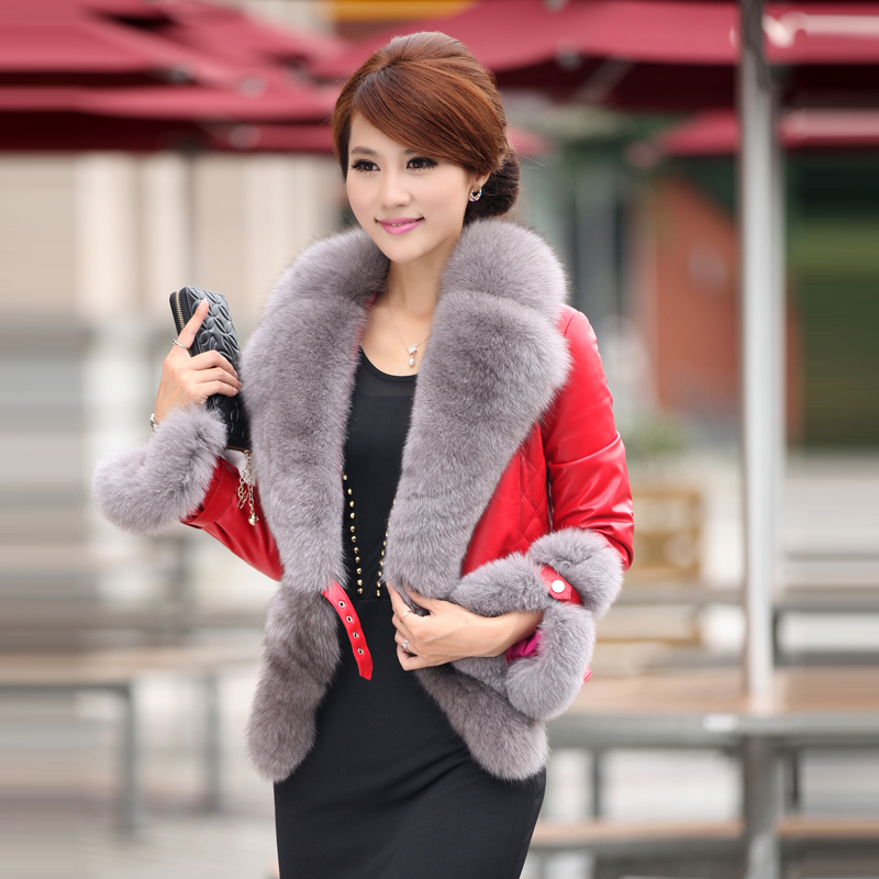 2012 winter women's sheepskin slim ultralarge fox fur genuine leather clothing Free Shipping~China Post