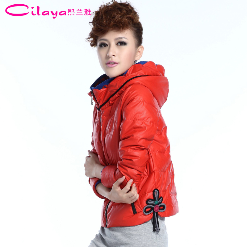 2012 winter women's slim short design with a hood thermal down coat outerwear c2159