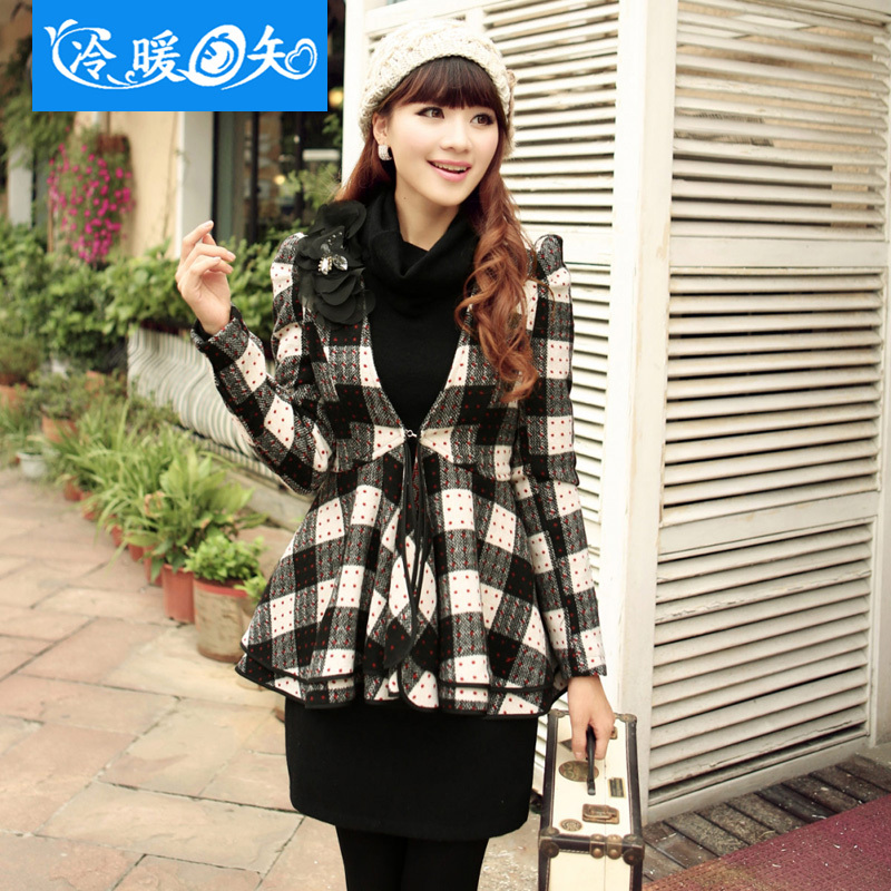 2012 winter women's slim skirt heap turtleneck woolen OL outfit plaid professional set skirt