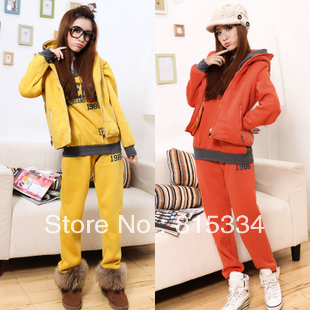 2012 winter women's thickening fleece hoodies/casual three pieces  sports suit set free shipping 7 colors free size