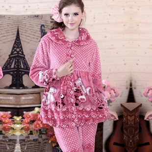 2012 winter women's thickening wool coral fleece flannel xxl plus size long-sleeve set sleepwear home