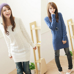 2012 winter women's twisted thickening basic loose medium-long o-neck pullover sweater