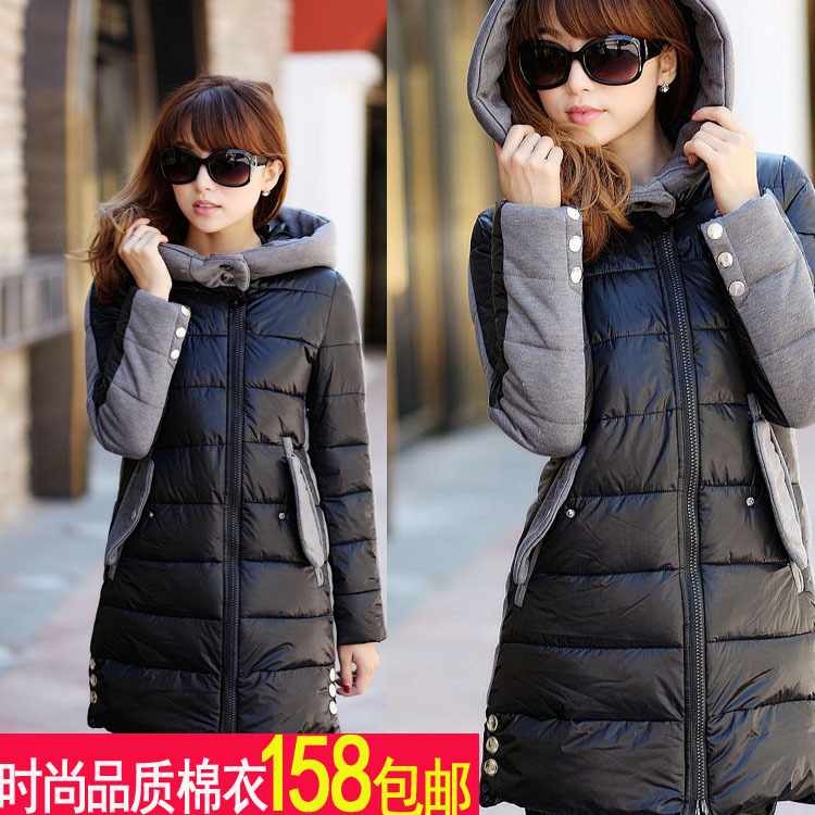 2012 winter women's wadded jacket cotton-padded jacket thickening medium-long patchwork cotton-padded jacket Free shipping L-XXL