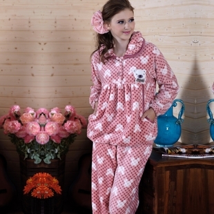 2012 winter wool women's thickening flannel sleepwear lounge plus size coral fleece cartoon set wigs