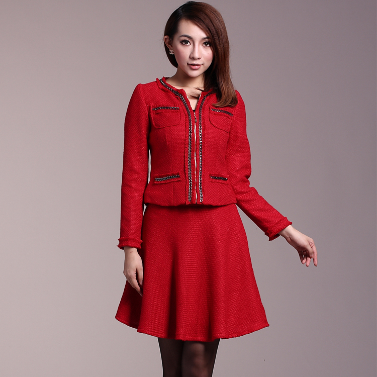 2012 winter woolen one-piece dress woolen outerwear short skirt twinset ol career dress set