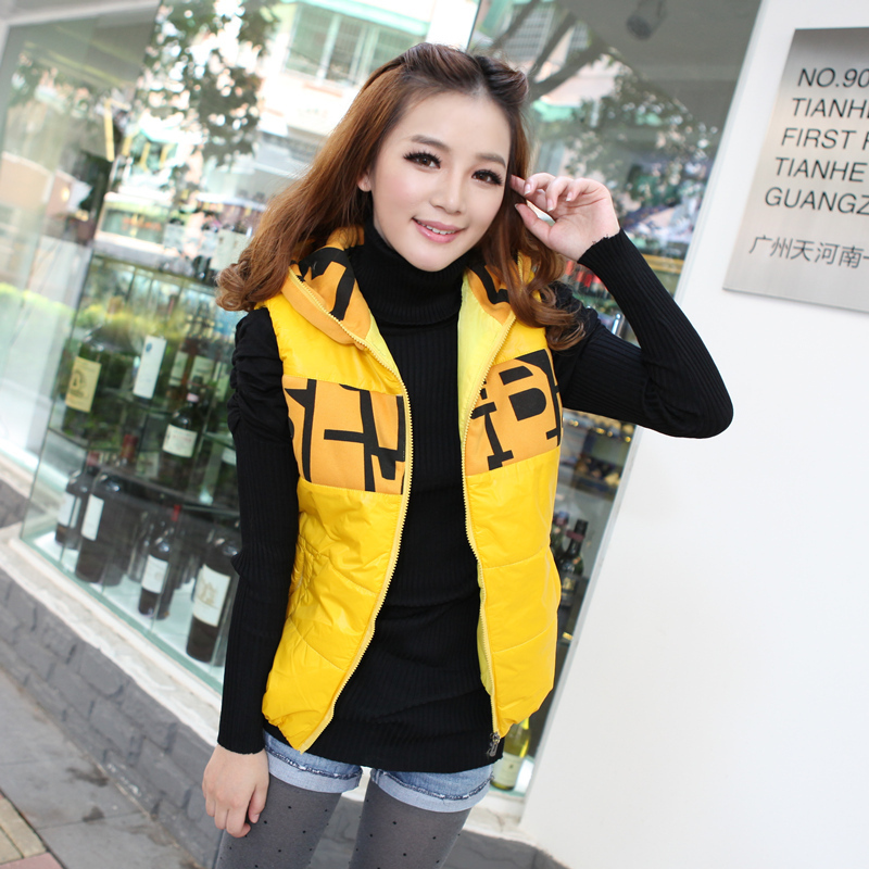 2012 with a hood shiny candy color down cotton vest women's letter vest short jacket