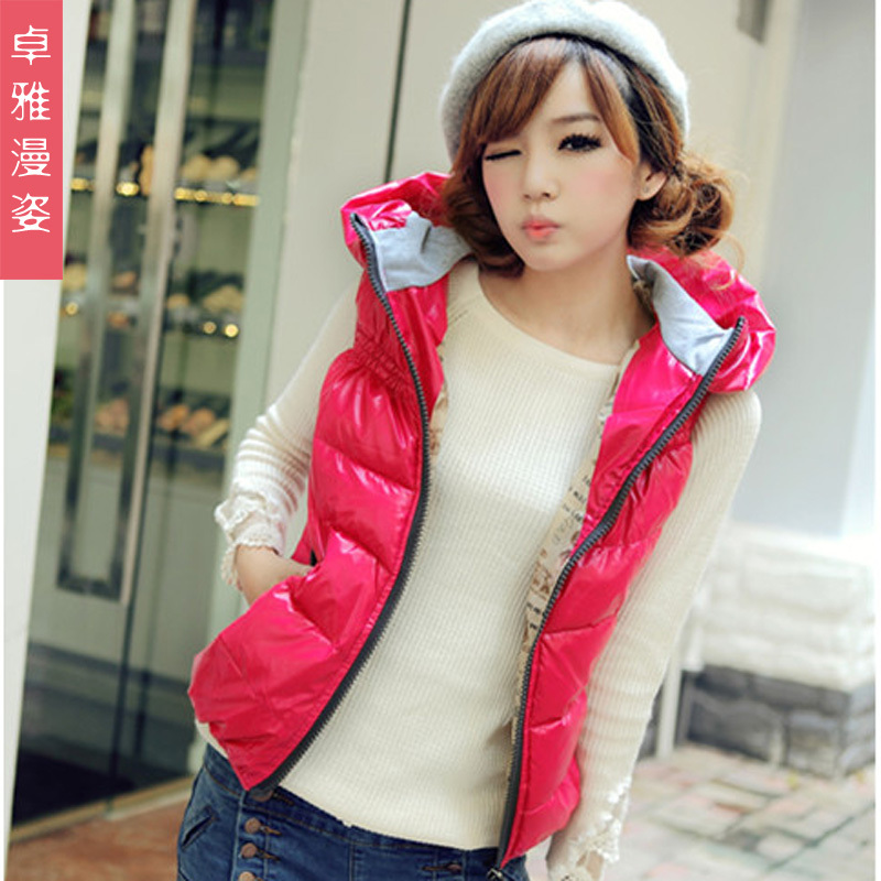 2012 with a hood shiny short design down vest down cotton sweet short design vest cotton vest