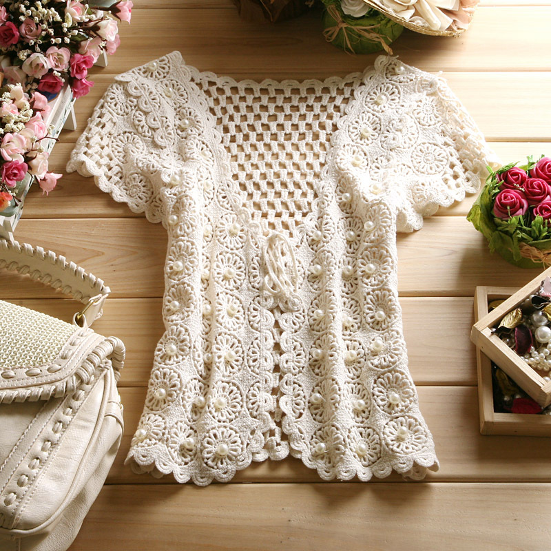 2012 Women beaded cardigan cutout crochet small cape coat waistcoat