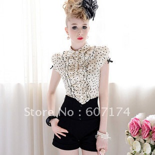 2012 Women Brand summer all-match black love print short sleeve shirt women's shirt Size:S-L #1769