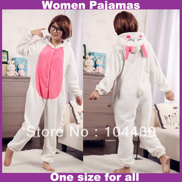 2012 Women cartoon  white pink one piece thickening coral fleece hooded sleepwear pajamas sets