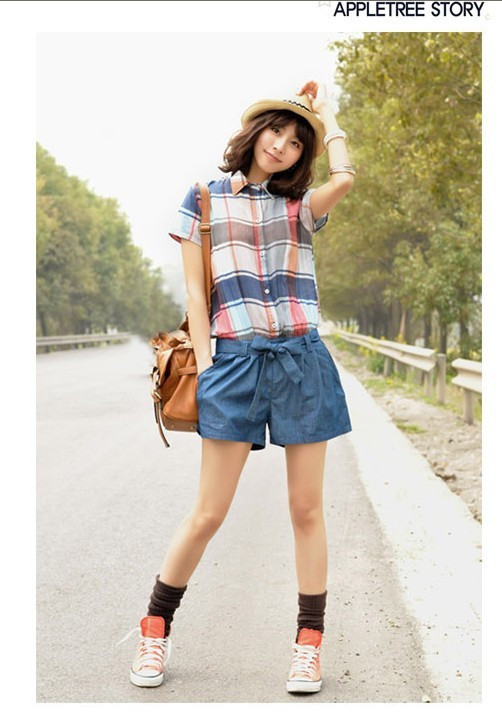 2012 women casual Fresh plaid jumpsuits for women