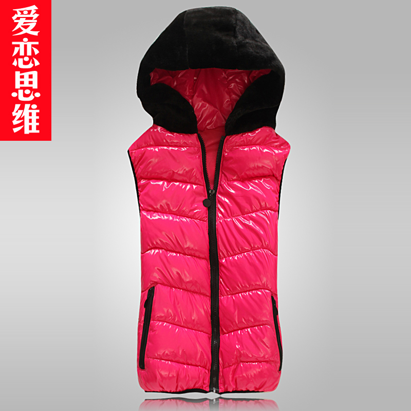 2012 Women cotton down vest with a hood autumn and winter vest outerwear m7011