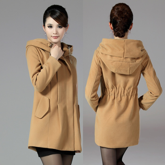 2012 Women elegant slim waist camel woolen overcoat women's long design woolen outerwear