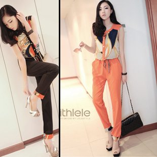 2012 Women Fashion Sleeveless thin patchwork tide models Jumpsuit Scoop the Colors FREE Shipping