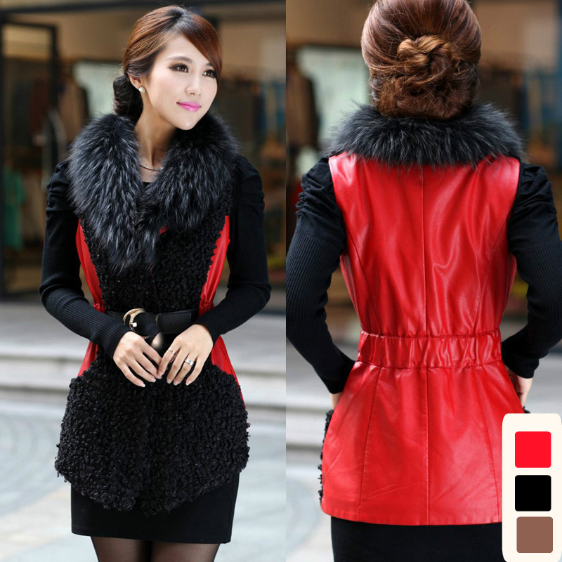 2012 Women fur vest plus size waistcoat medium-long fur leather clothing patchwork clothes vest