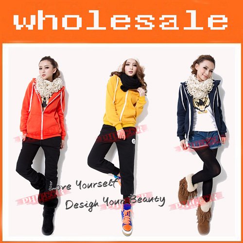 2012  Women Hoodies Coat Warm Zip Up Outerwear Sweatshirts 3 Colors Yellow mazarine Orange Free Shipping