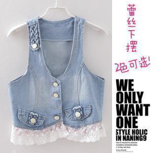 2012 Women lace fashionable denim vest female vest outerwear vest female