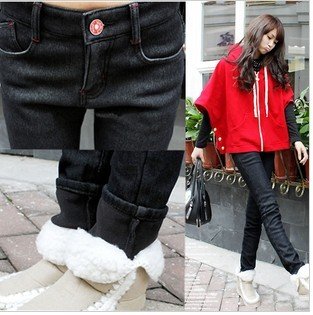 2012 Women Long Pants Boot Cut Jeans Black Skinny Tights Plus Large Thicken Fleece Legging 5 Sizes